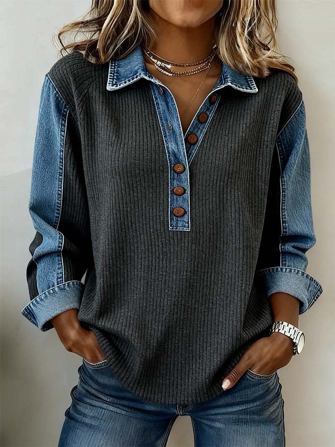 Stutz I Damen Freizeit Pullover mit Kontrastfarben und Stitching