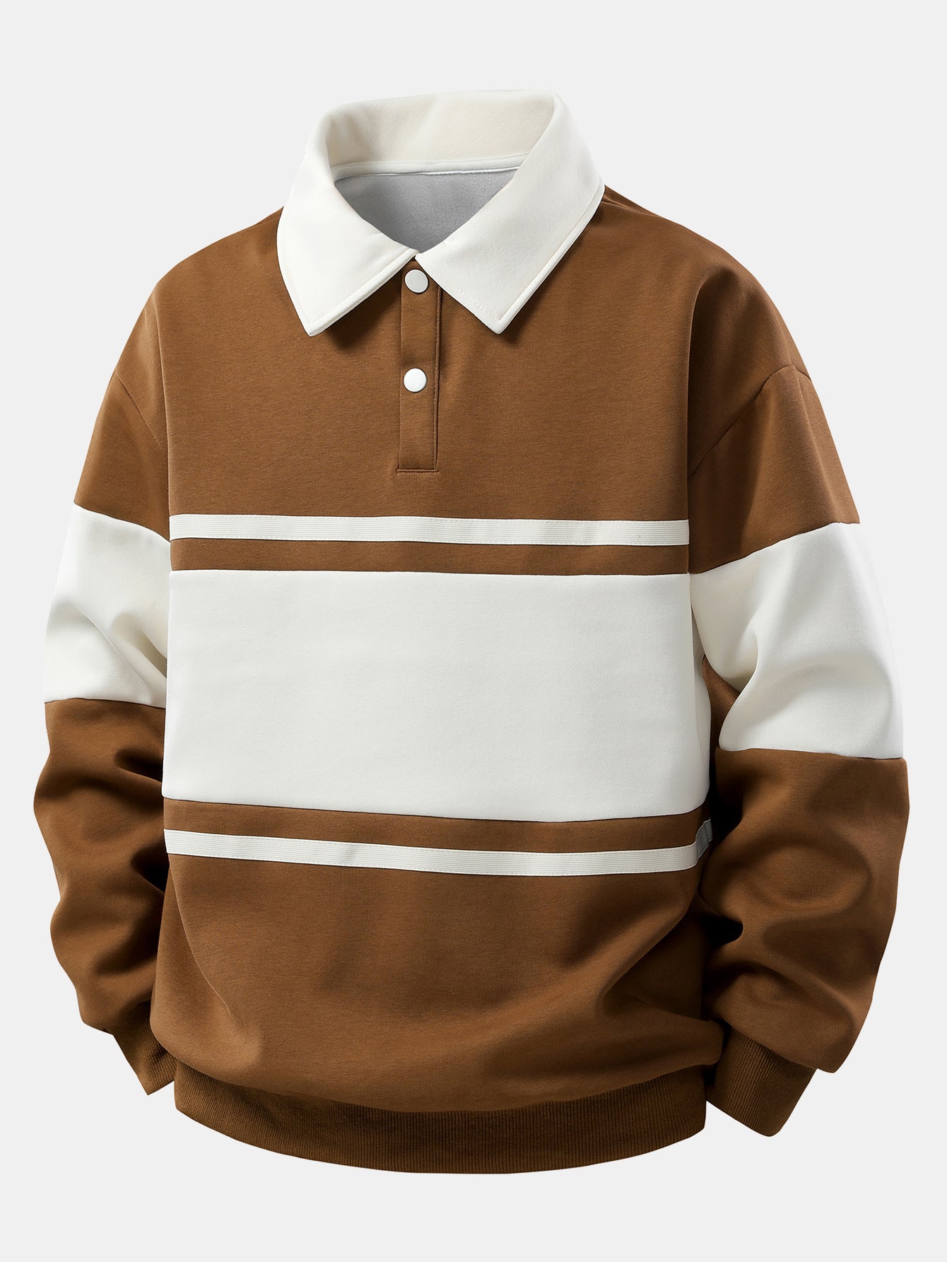Relaxed Fit Color Block Patchwork Polo Sweatshirt