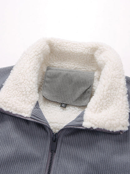 Cordjacke mit Reißverschluss und Teddyfutter