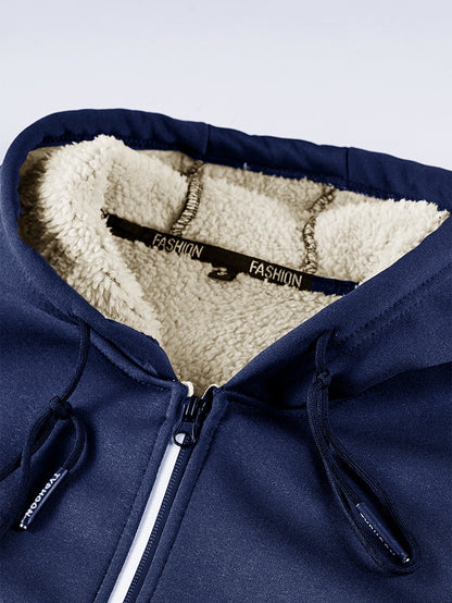 Teddy gefütterter Kapuzenpullover mit Reißverschlusstasche