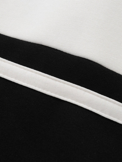 Relaxed Fit Color Block Patchwork Polo Shirt & Split Hem Striped Pants