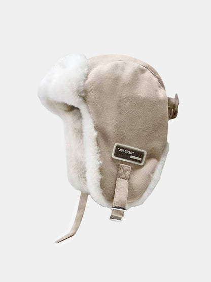 Kunstwildleder Fleece Warme Mütze Fliegerkappe