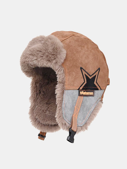 Retro Leder und Samt Warme Fliegermütze
