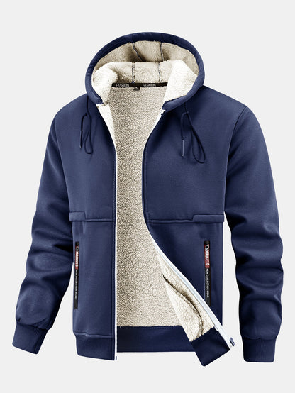 Teddy gefütterter Kapuzenpullover mit Reißverschlusstasche