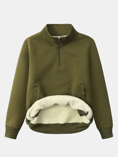 Fleecegefülltes Teddy-Sweatshirt mit Viertel-Reißverschluss