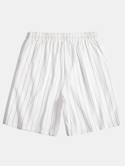 Gestreiftes Hemd in Leinenoptik mit Knöpfen und Shorts mit Kordelzug