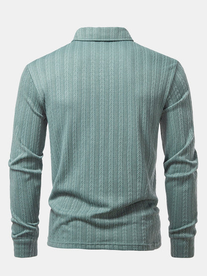 Langarm Jacquard Poloshirt mit Weizenähren-Muster