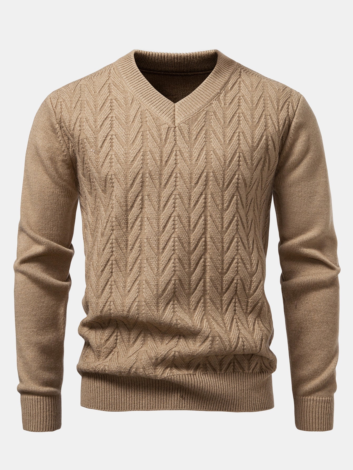 Robuster geometrischer V-Ausschnitt-Jacquard-Pullover
