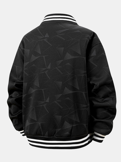 Geometrisch gemusterte Teddy-Fleece Baseballjacke
