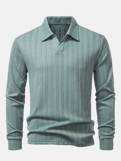 Langarm Jacquard Poloshirt mit Weizenähren-Muster