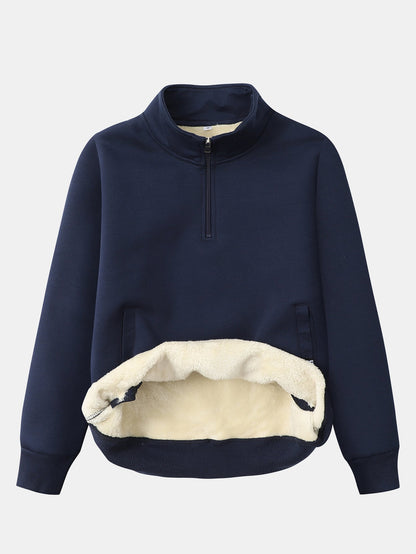 Fleecegefülltes Teddy-Sweatshirt mit Viertel-Reißverschluss