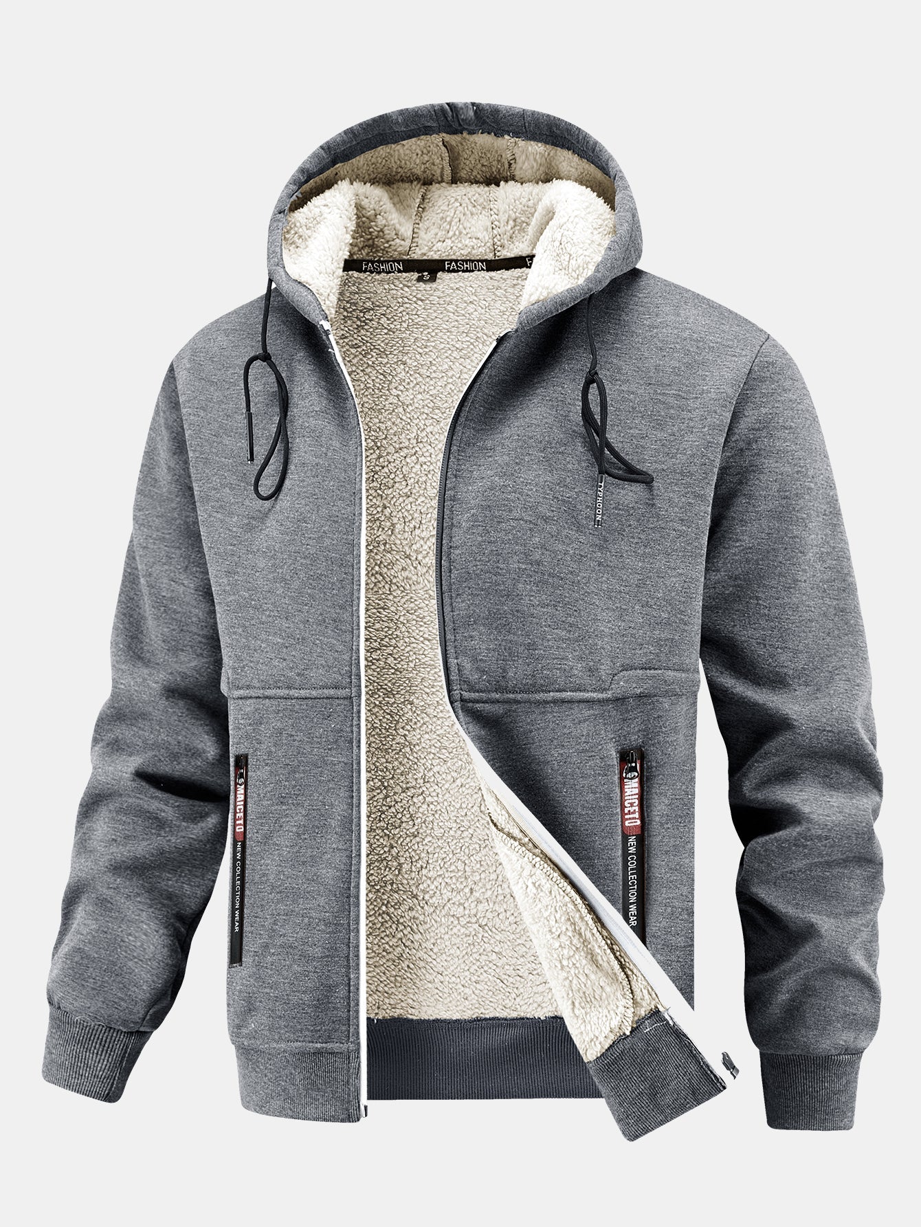 Fleecegefütterter Kapuzenpullover mit praktischer Reißverschlusstasche