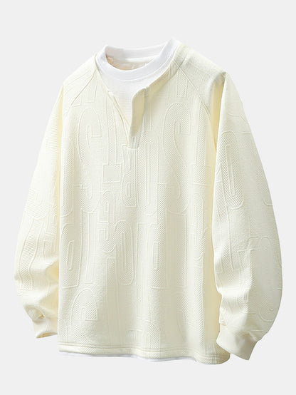 Locker sitzendes 2-in-1 Buchstaben-Jacquard Sweatshirt mit Reverskragen