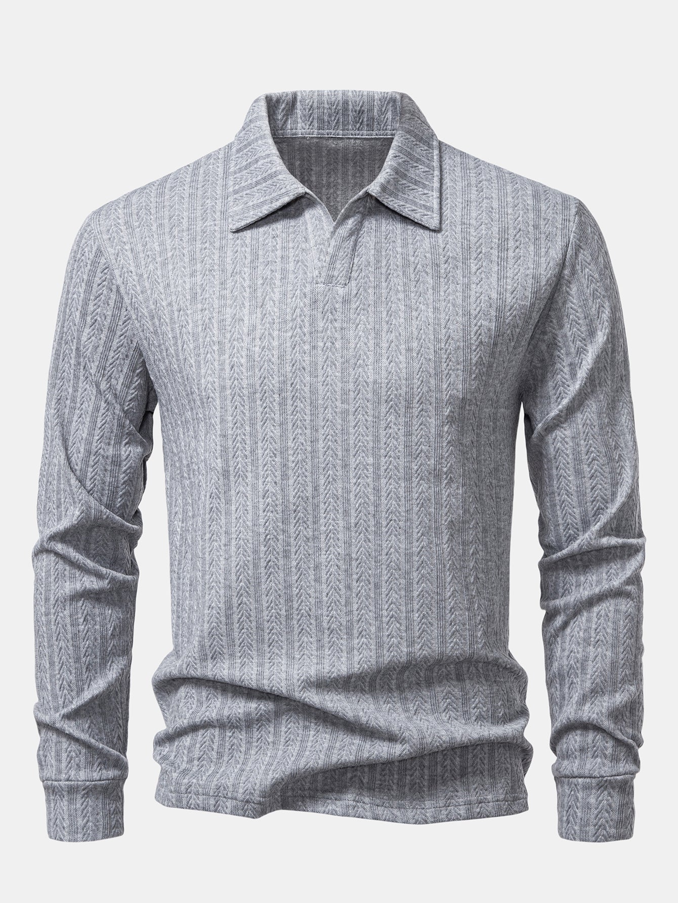 Langarm Jacquard Poloshirt mit Weizenähren-Muster