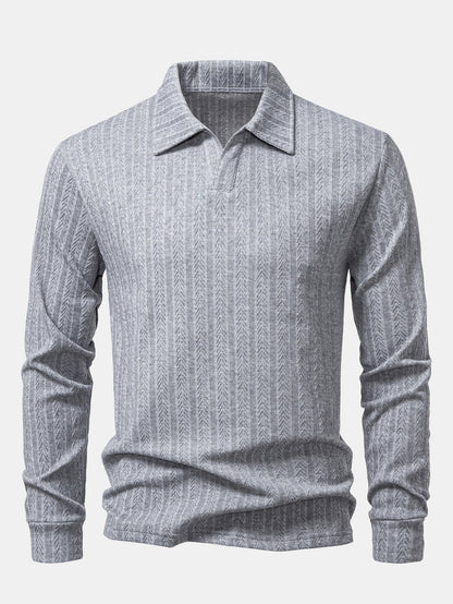 Langarm Jacquard Poloshirt mit Weizenähren-Muster