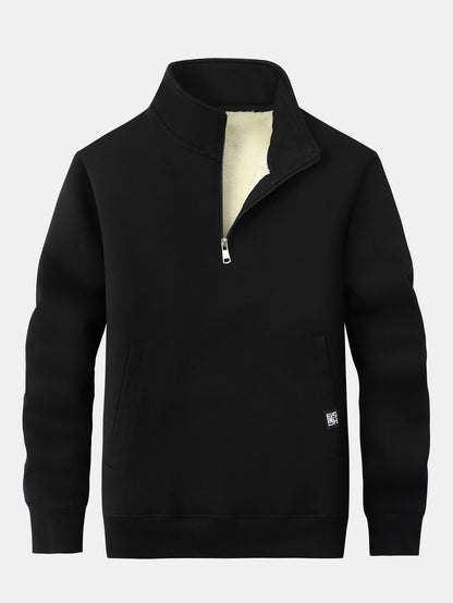 Fleecegefülltes Teddy-Sweatshirt mit Viertel-Reißverschluss