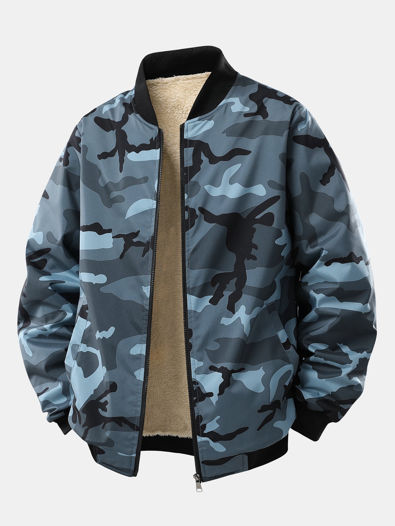 Camouflage Reißverschlussjacke mit Teddy-Futter