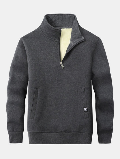 Fleecegefülltes Teddy-Sweatshirt mit Viertel-Reißverschluss