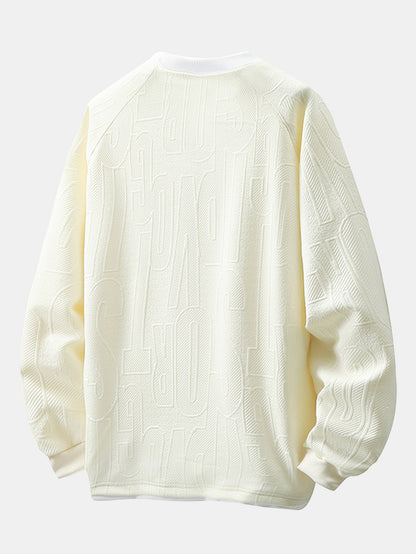 Locker sitzendes 2-in-1 Buchstaben-Jacquard Sweatshirt mit Reverskragen