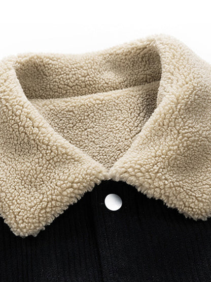 Knopf-Cordjacke mit kuscheligem Teddyfutter