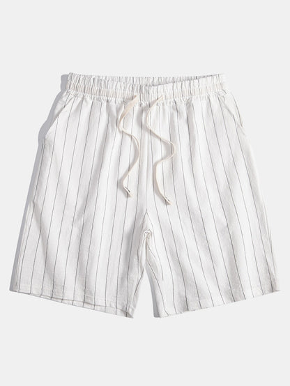 Gestreiftes Hemd in Leinenoptik mit Knöpfen und Shorts mit Kordelzug