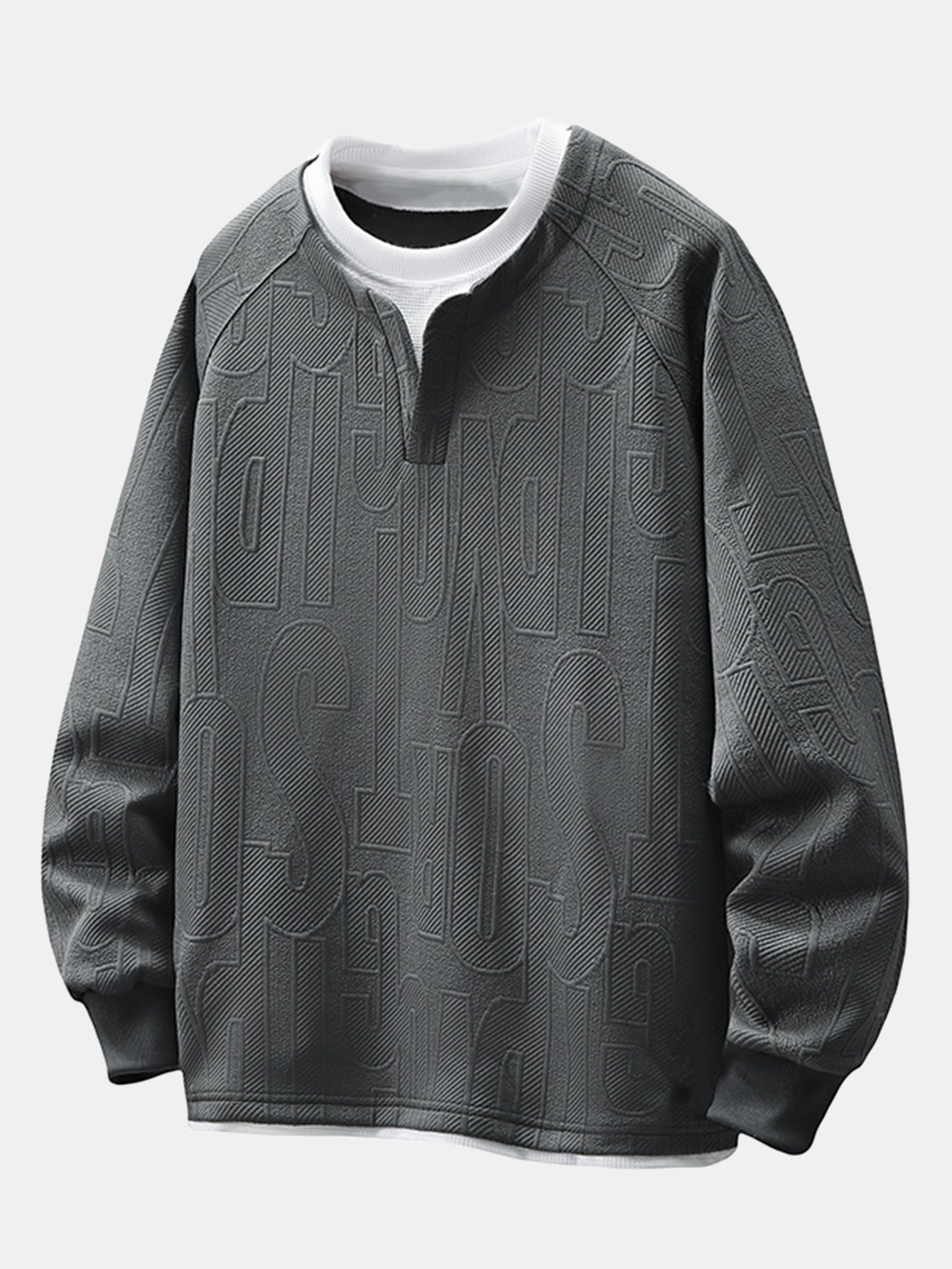 Locker sitzendes 2-in-1 Buchstaben-Jacquard Sweatshirt mit Reverskragen