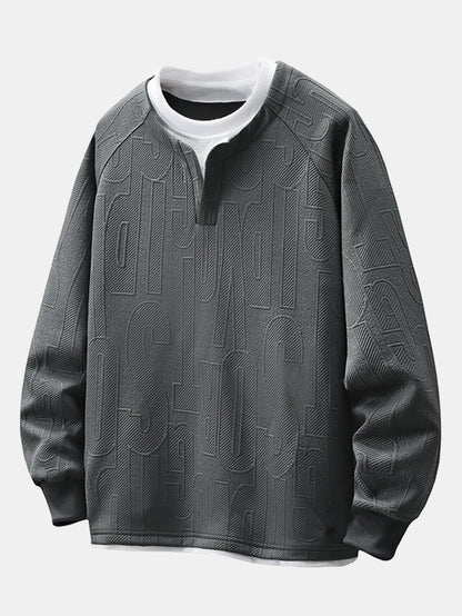 Locker sitzendes 2-in-1 Buchstaben-Jacquard Sweatshirt mit Reverskragen