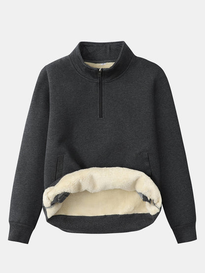 Fleecegefülltes Teddy-Sweatshirt mit Viertel-Reißverschluss