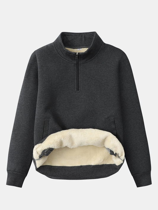 Fleecegefülltes Teddy-Sweatshirt mit Viertel-Reißverschluss