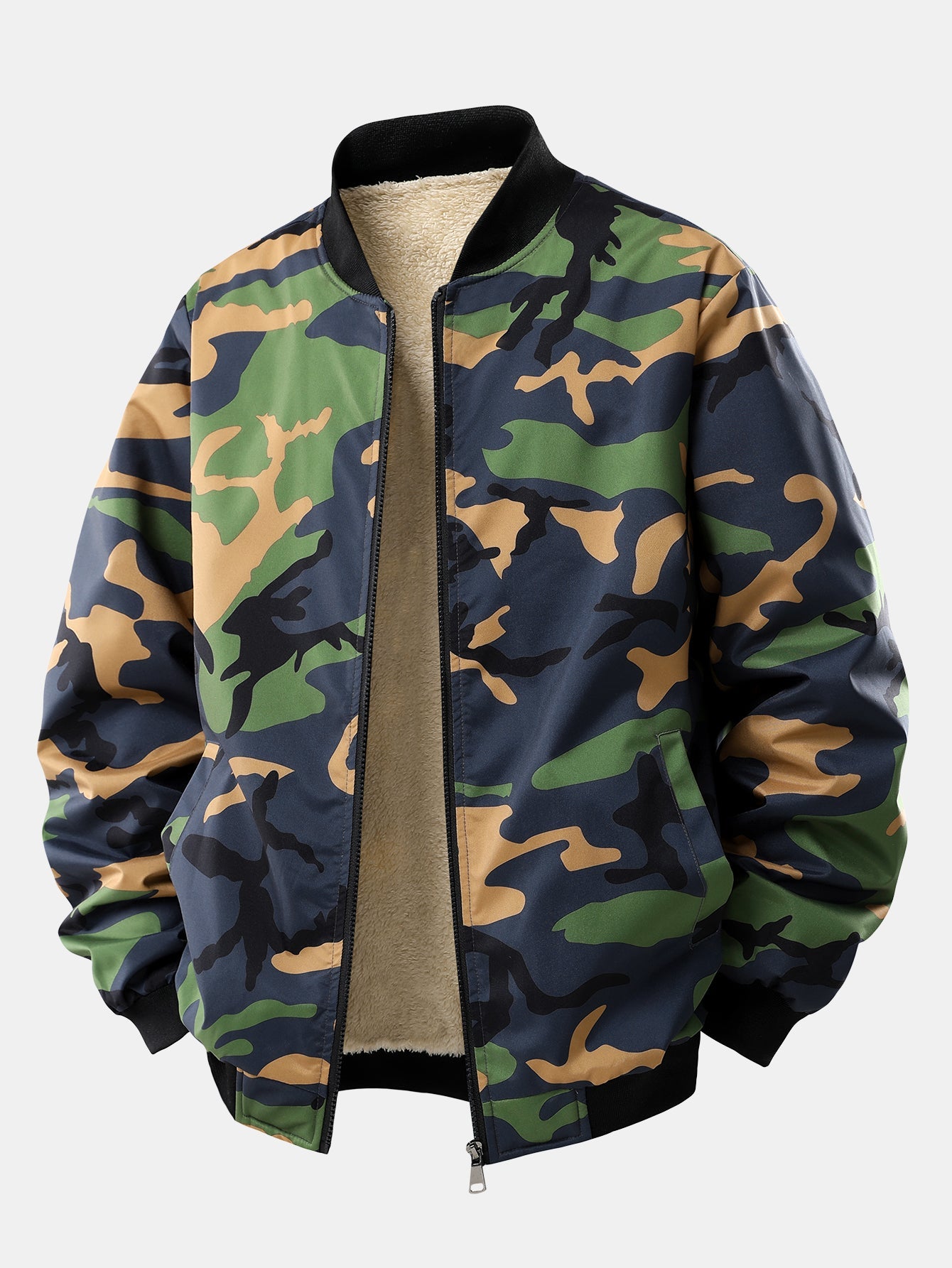 Camouflage Reißverschlussjacke mit Teddy-Futter