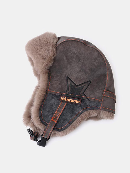 Retro Leder und Samt Warme Fliegermütze
