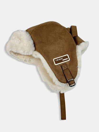 Kunstwildleder Fleece Warme Mütze Fliegerkappe