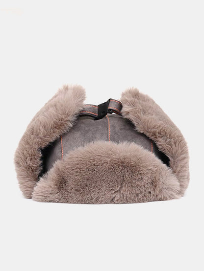 Retro Leder und Samt Warme Fliegermütze