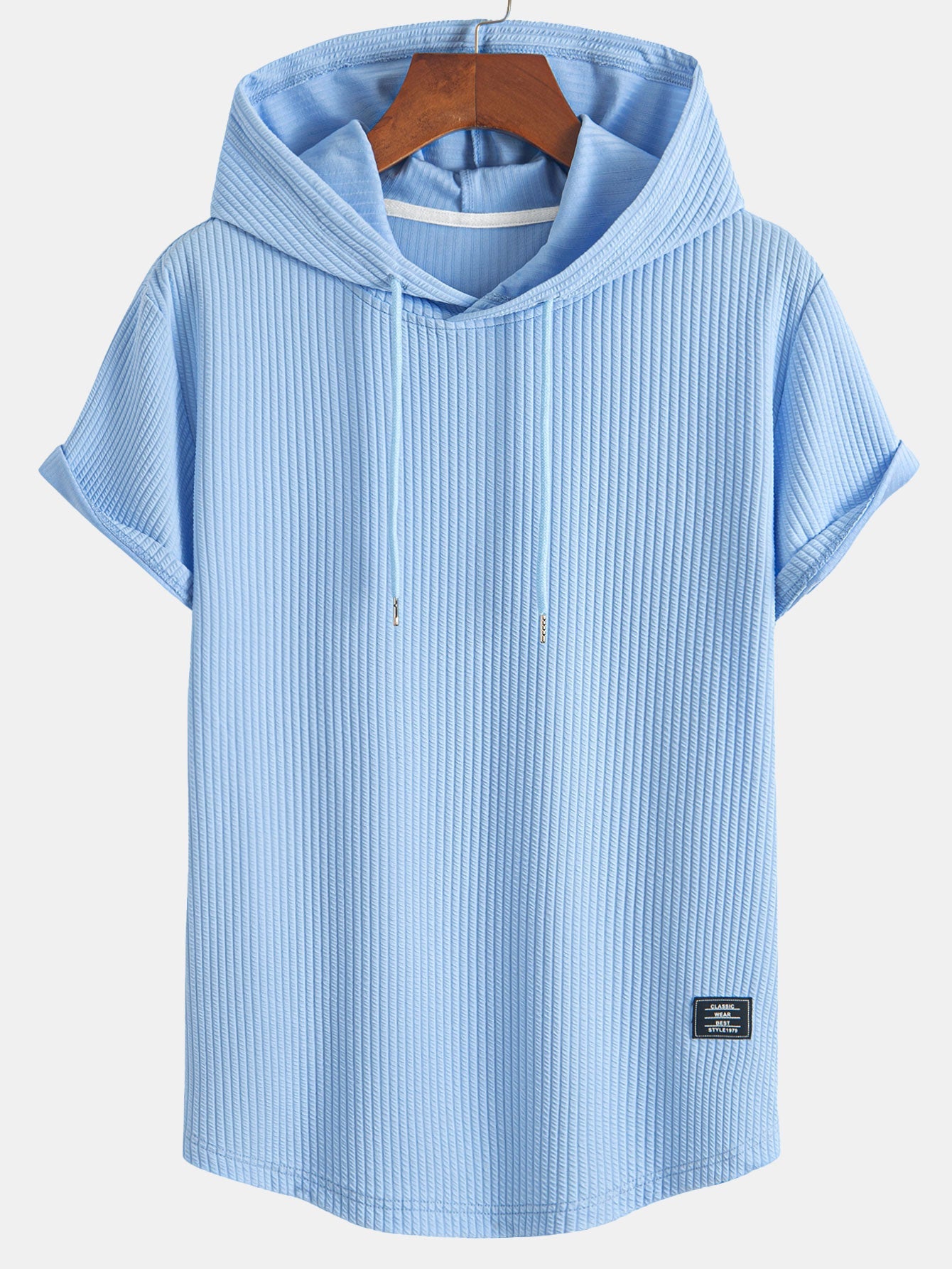 Rippstrick Kapuzen-T-Shirt mit abgerundetem Saum