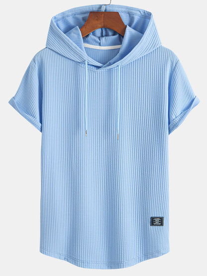 Rippstrick Kapuzen-T-Shirt mit abgerundetem Saum