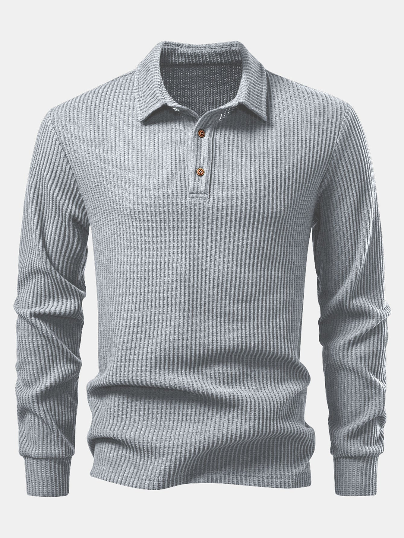 Langärmliges gestricktes Waffel-Poloshirt