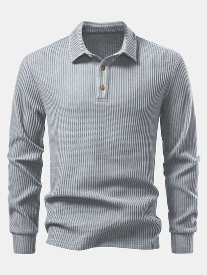 Langärmliges gestricktes Waffel-Poloshirt
