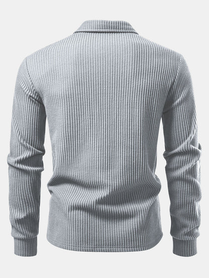 Langärmliges gestricktes Waffel-Poloshirt