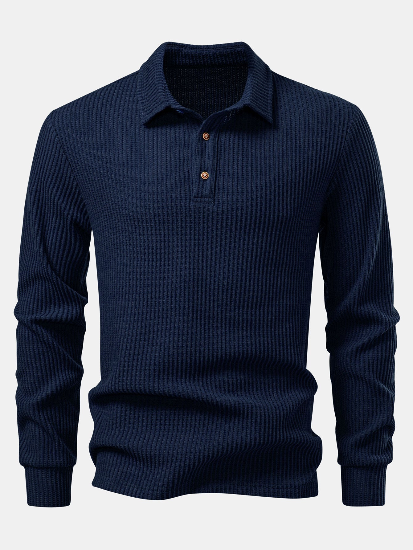 Langärmliges gestricktes Waffel-Poloshirt