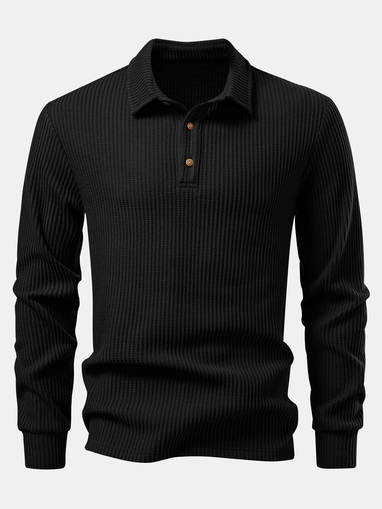 Langärmliges gestricktes Waffel-Poloshirt