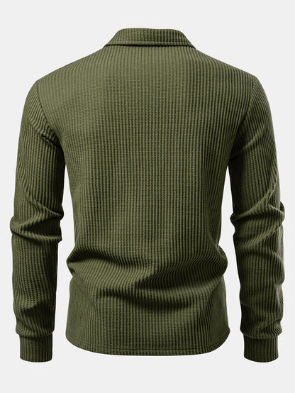 Langärmliges gestricktes Waffel-Poloshirt