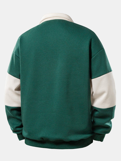 Relax Fit NY Brooklyn Print Farbe Block Poloshirts Kragen Sweatshirt