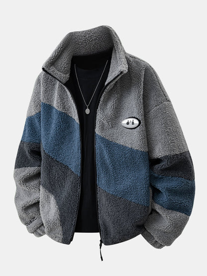 Farbblock Teddy Reißverschlussjacke