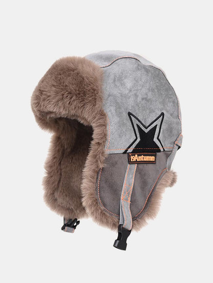 Retro Leder und Samt Warme Fliegermütze