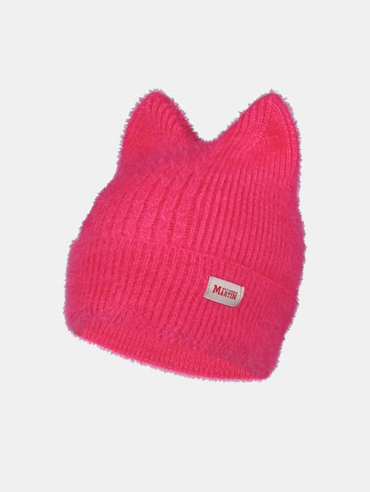 Unisex Katzenohr Plüschmütze aus elastischem Strickstoff