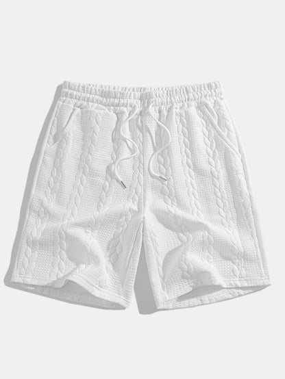 Casual Mid-Length Sleeve Twist Jacquard Tee and Shorts Set