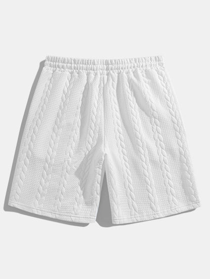 Casual Mid-Length Sleeve Twist Jacquard Tee and Shorts Set