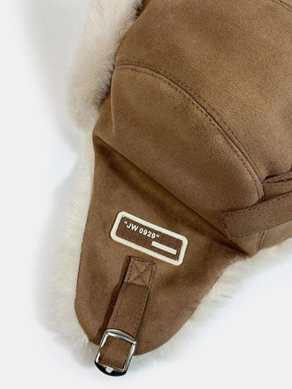 Kunstwildleder Fleece Warme Mütze Fliegerkappe