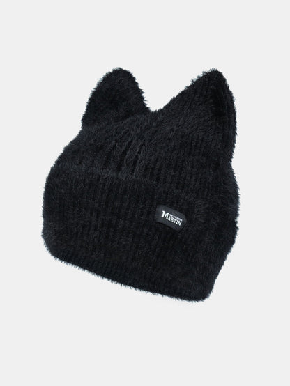 Unisex Katzenohr Plüschmütze aus elastischem Strickstoff