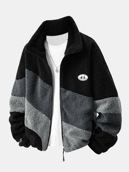 Farbblock Teddy Reißverschlussjacke